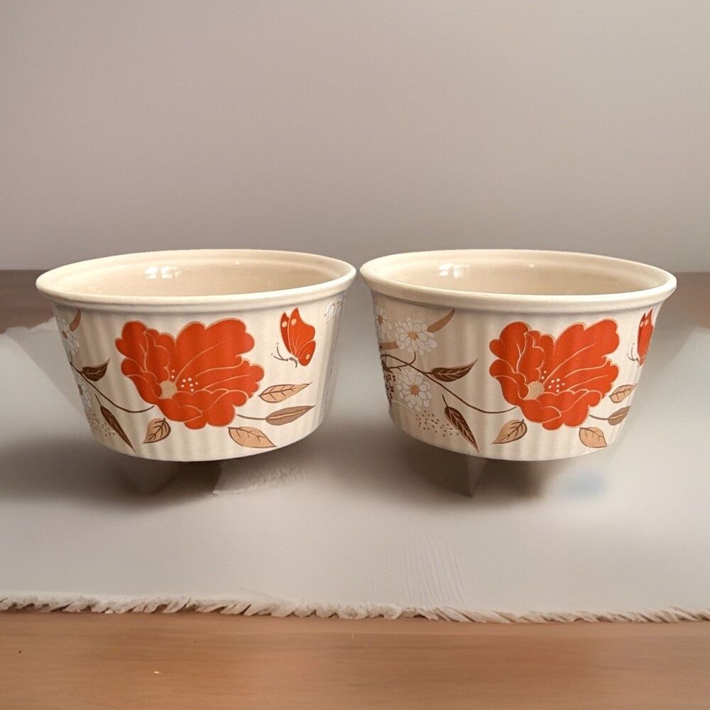 Poole Custard Cups Oven To Table Floral Butterfly Vintage Cottagecore Cozy